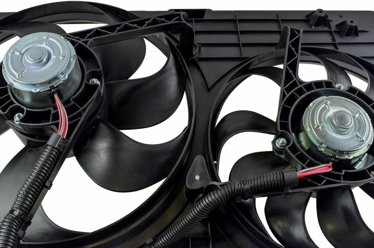 Dual Engine Radiator Cooling Fan Motor Assembly Compatible with Audi TT 2000-2002 TT Quattro 2000-2006, VW Golf 1999-2006 Jetta 1999-2005 RFA83386