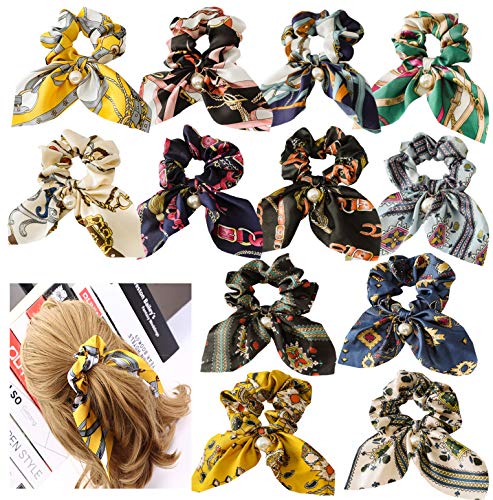 Ehope 12 Pack Hair Scrunchies Chiffon Elastic Hair Bands Satin Silk Scrunchies Bowknot Hair Ties Rope Bows Ponytail Holder Accessories for Teens Women Girls