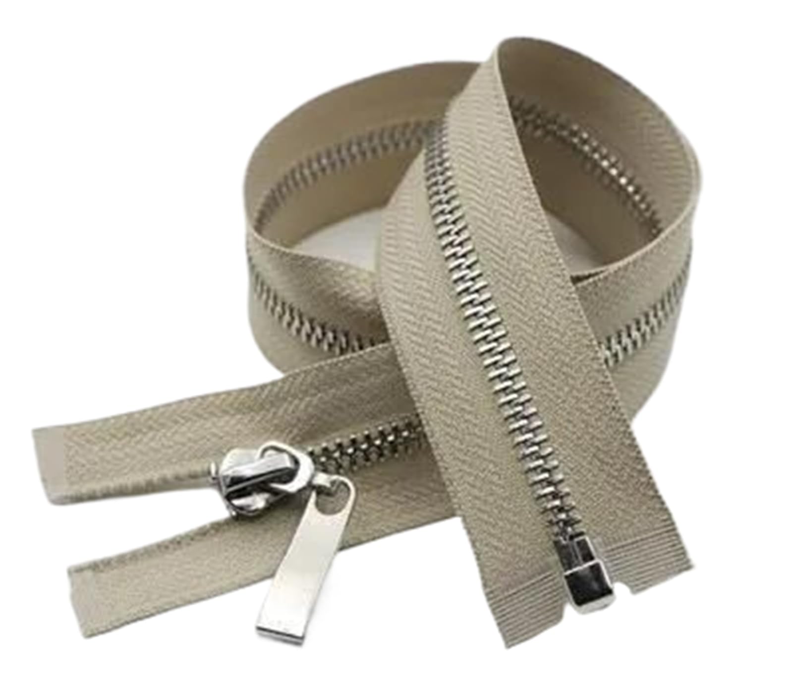 Zaclay Light Khaki 60 Cm 70 Cm 80 Cm Metal Zipper Open End Zip Silver Teeth Zippers, 5#,70Cm