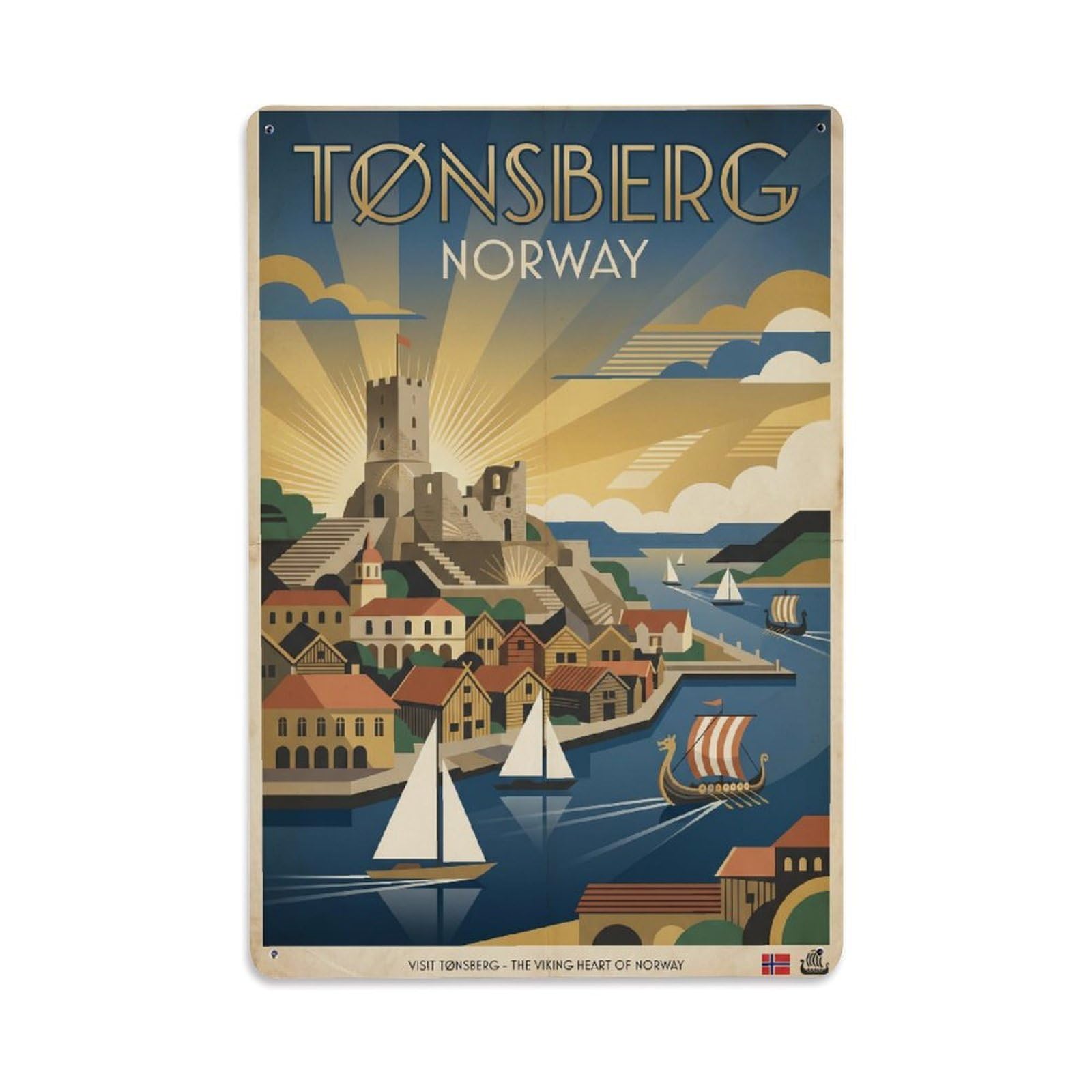 Metal Tin Sign Norway Tonsberg Vintage Travel