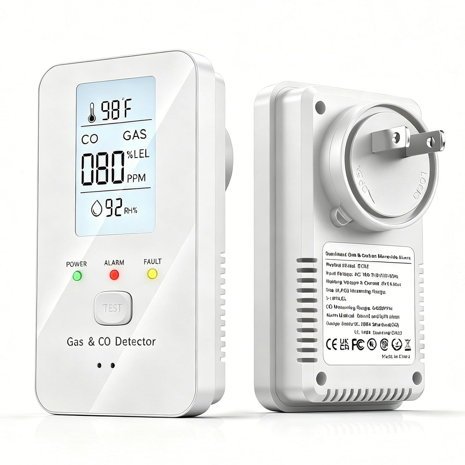 4-in-1 Detector, Delora 4 in 1 Multi Detector with HD Screen-Temp & Humidity Monitor, LCD Display, 85dB for Home&Office (White)