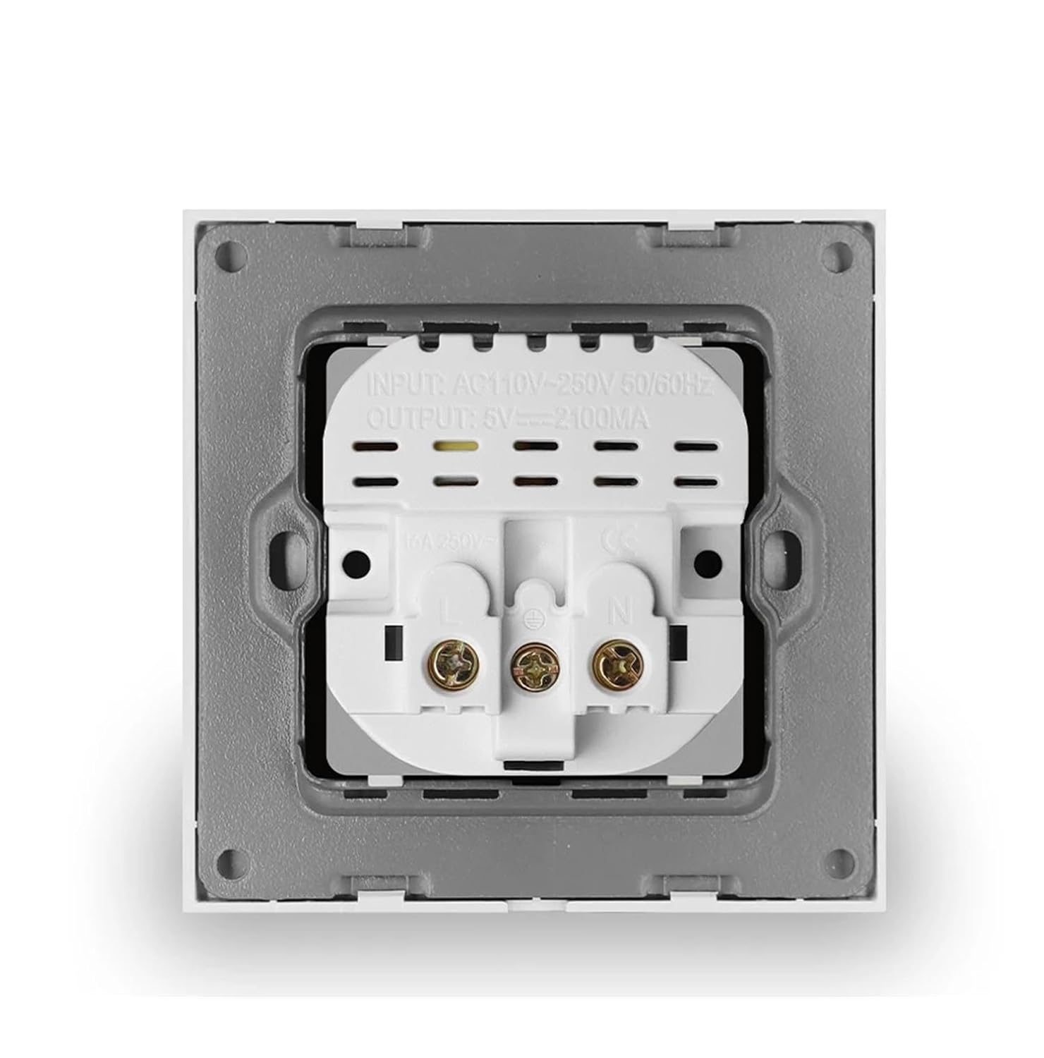 Standard Socket, AC 110V-250V, 16A Wall Embedded Outlet, 5V 2A Dual USB Charge Hole, EU Power Socket with Port(Black)