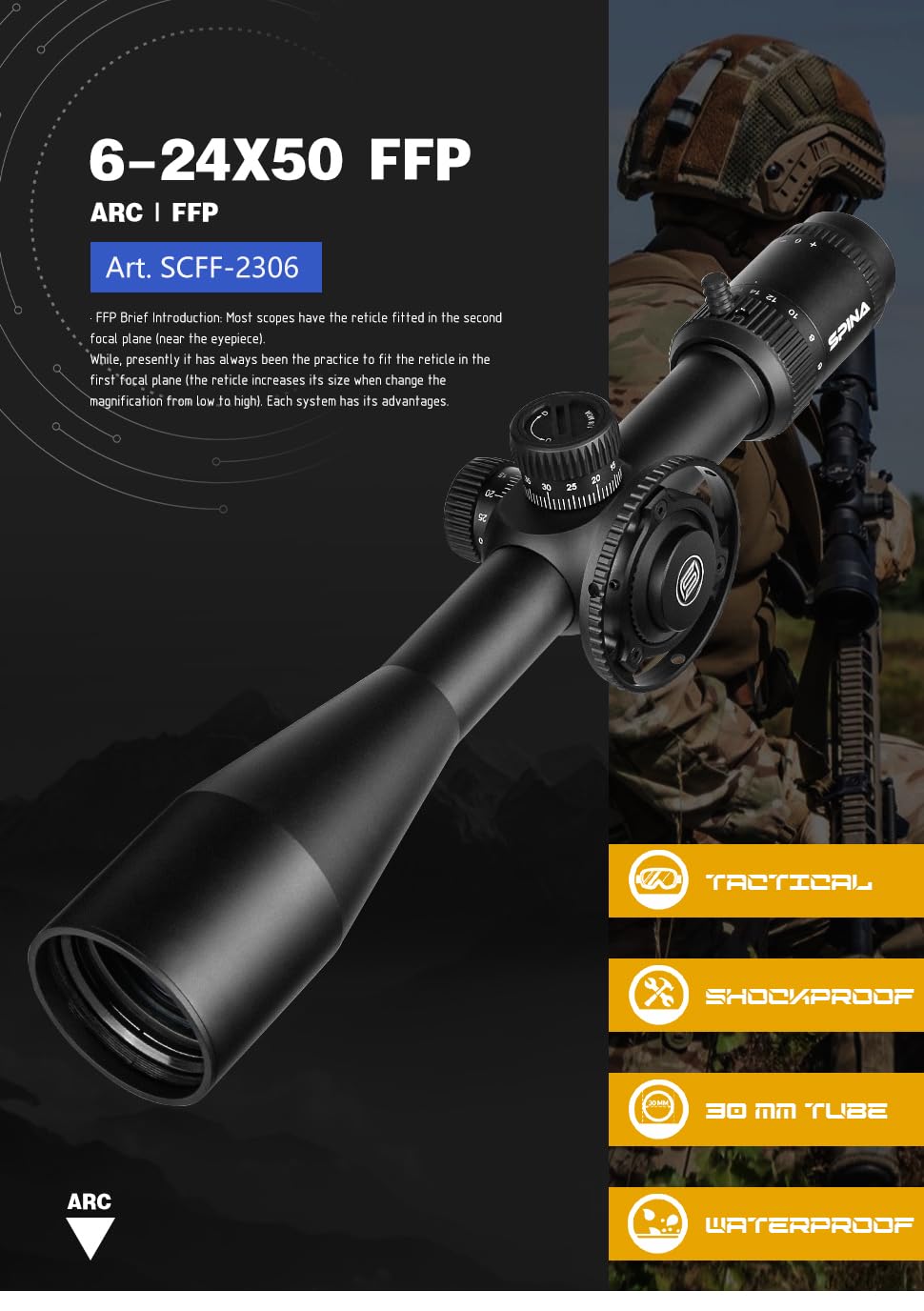 Spina OPTICS6-24x50 FFP Le Premier Focal Plane Telescopique Viseur Chasse Tir Mil Dot Réticule
