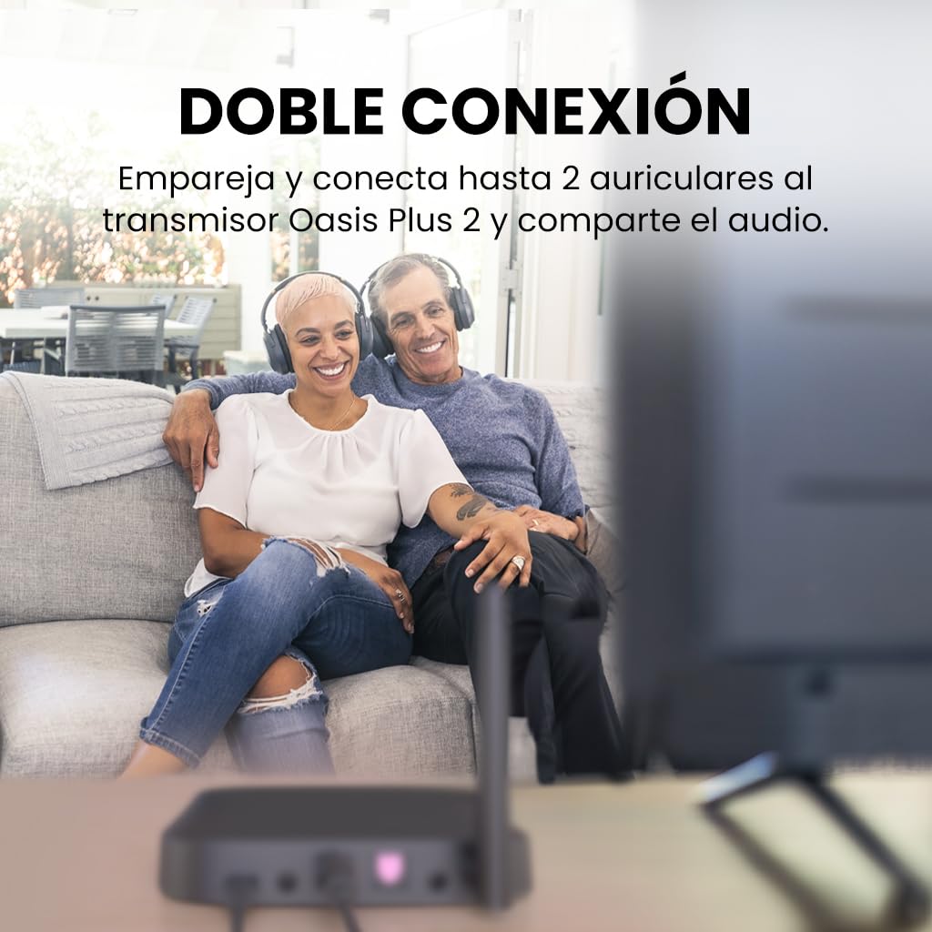 Avantree Oasis Plus 2 – Transmisor Bluetooth para TV con Control de Volumen Remoto, Compatible con Dos Auriculares, aptX‑Adaptive, passthrough de Barra de Sonido, para TV con Salida óptica o AUX