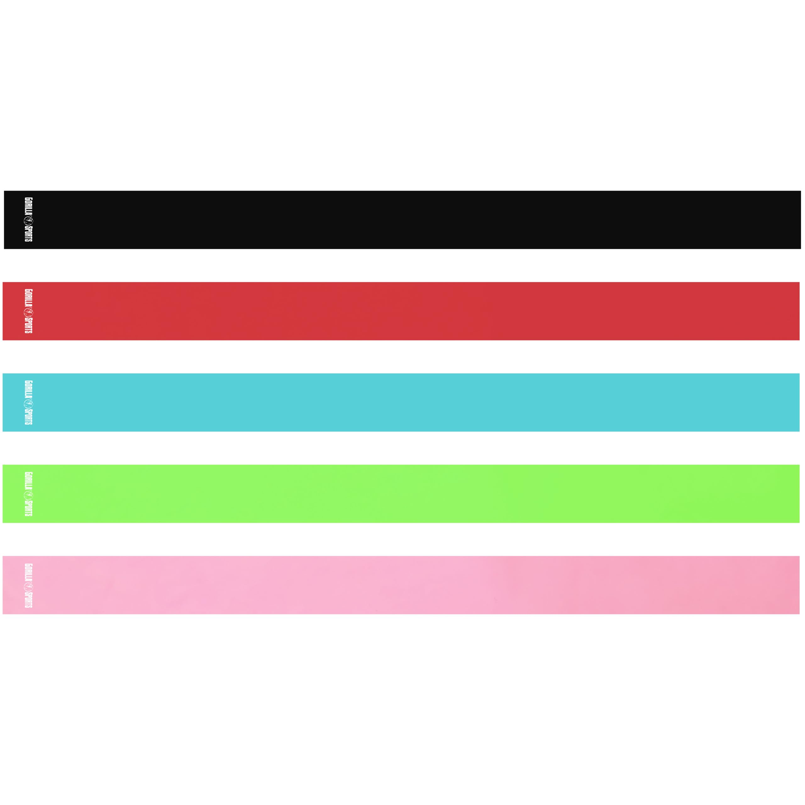 GORILLA SPORTS® Bande Elastiche - 5 Livelli di Resistenza e 2 Lunghezze 120 cm / 200 cm, Spessore 0,25 mm - 0,65 mm, in Lattice - Fasce Resistenza, Fasce Elastiche, Bande Fitness