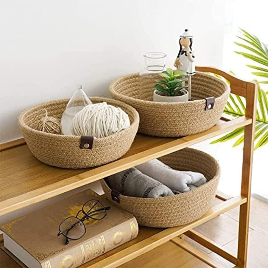 Panier de rangement en corde de coton et boucles en cuir de qualité supérieure