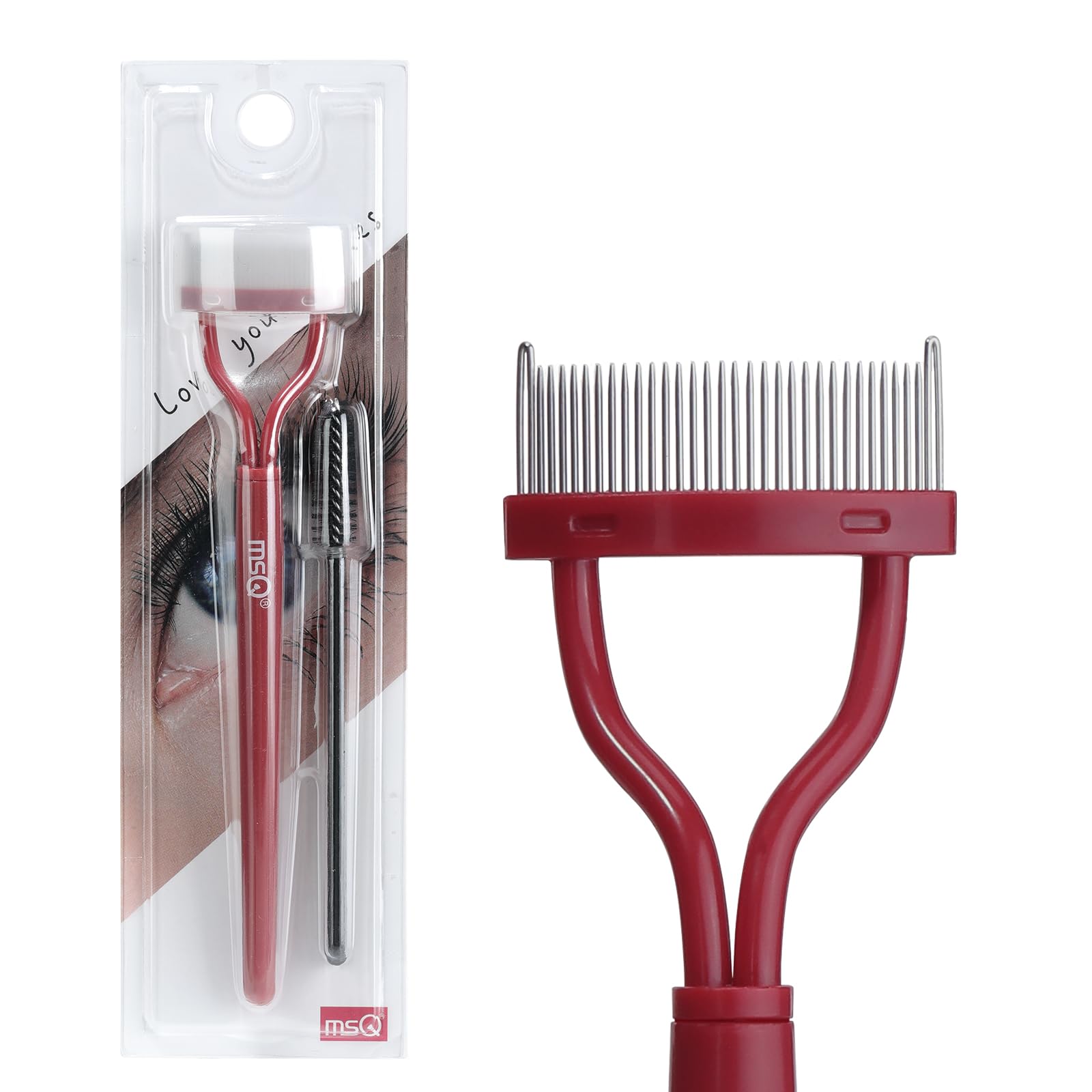 Wimpernkamm MSQ Wimperntrenner, Mascara-Applikator, Wimperndefinierer mit Kammabdeckung, Bogen-Design, Kosmetikpinsel, Werkzeug, Rot (Enthält einen Mascara-Zauberstab)