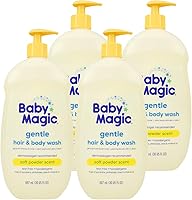 Vista 1 de Baby Magic Lavado suave para el cabello y el cuerpo aroma a polvo suave 30 onzas líquidas paquete de 4 con caléndula nutritiva y aceite de coco