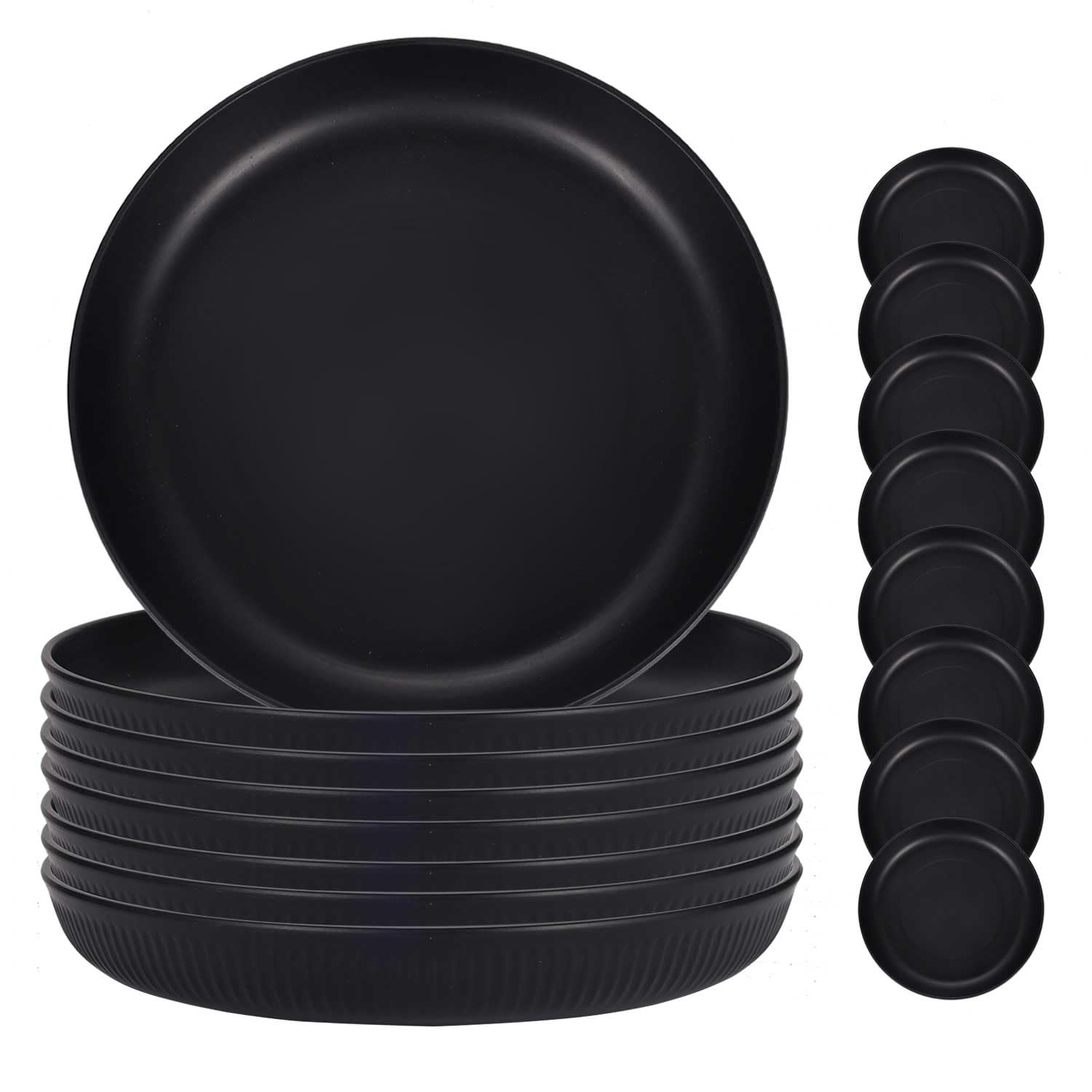 Sagiterra Camping Plate, Unbreakable Deep Picnic Plate Set 8，Reusable Dinner Plate Set, Microwave and Dishwasher Safe Plastic Dinner Plates for Salad, Pasta, Party, Home (Black-8)