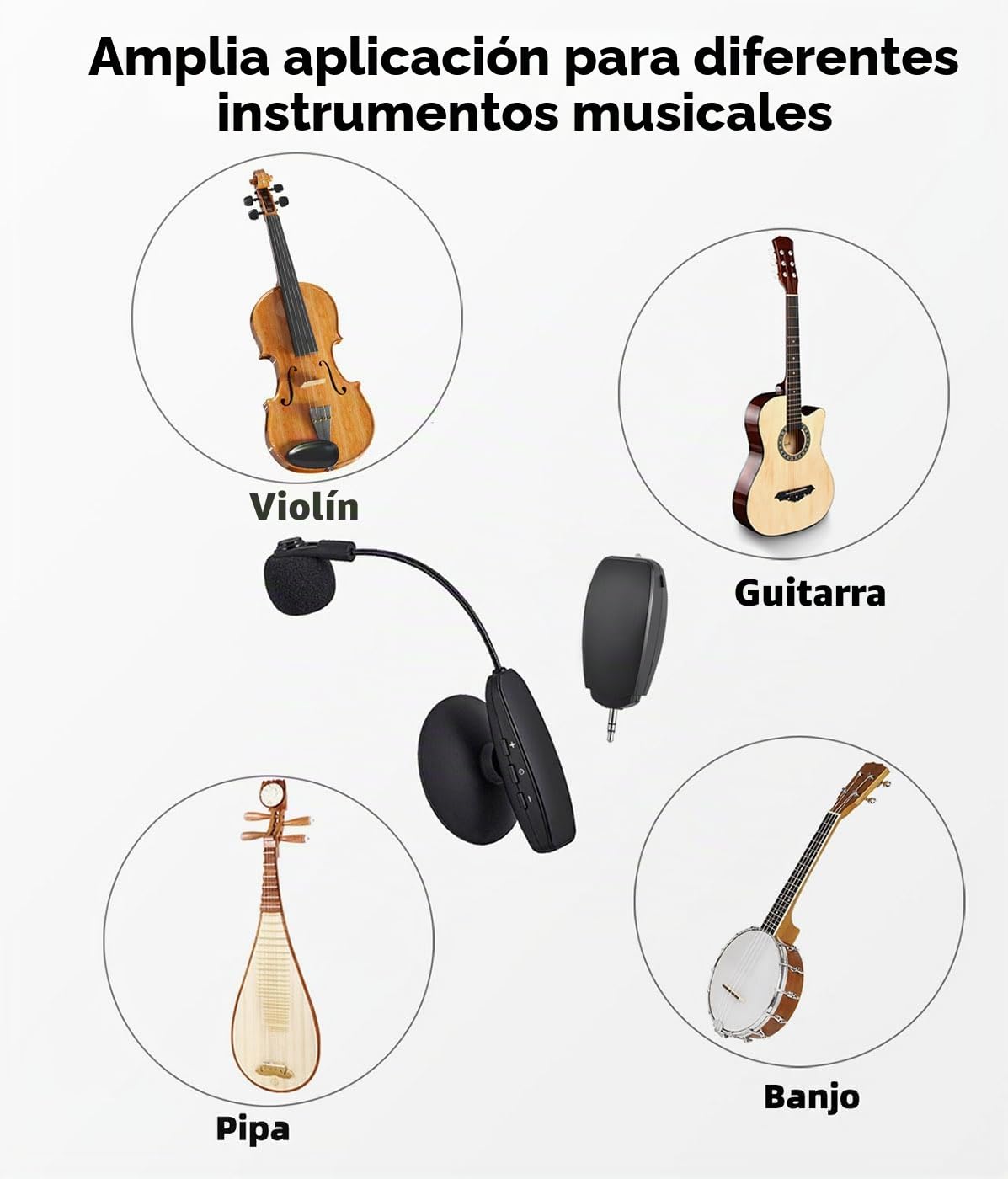 Micrófono Inalámbrico 2.4G para Instrumento de Música con Ventosa, Receptor y Transmisor Inalámbrico, para Guitarra, Violín, Banjo y más