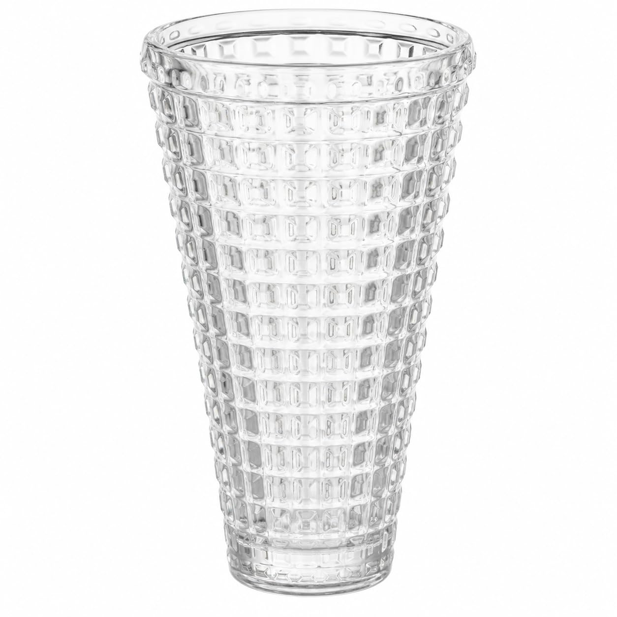 Pure Source India Premium Textured Glass Flower Vase 7 Inch Clear Decorative Vase, Modern Check Pattern Table Vase for Living Room, Dining Table, Office & Gift 4