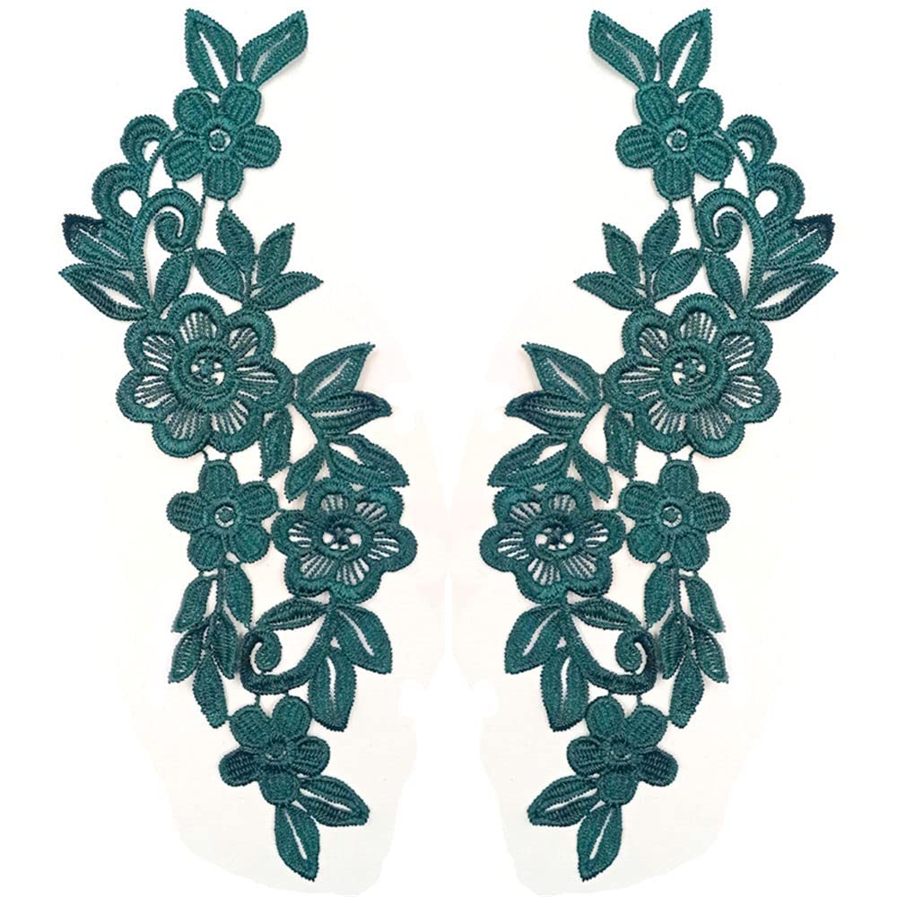 Toppa Ricamata A Fiore In Pizzo - Verde Scuro Per Cucito E Decorazione Fai Da Te - Foto 7