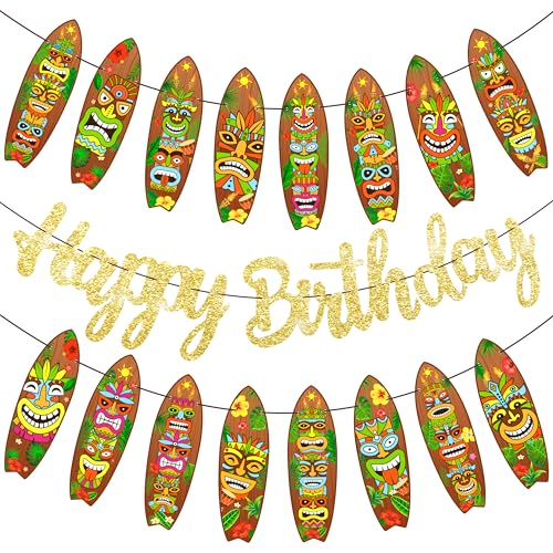 Hawaii Tiki Birthday Party Decorations 3Pcs Tiki Surfboard Theme Banners
