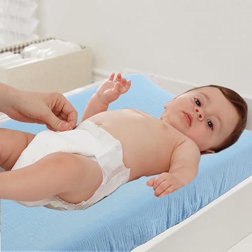 Miniatura 7 de Mixweer Juego de 4 fundas de muselina de algodón para cambiador, suave y transpirable, para cambiador de pañales, para cambiador de pañales para