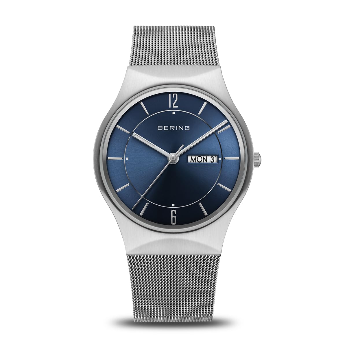 BERINGMen's Round Analogue Watch with Blue Dial 11938-003DD Silver Silver Strap, silver, Bracelet