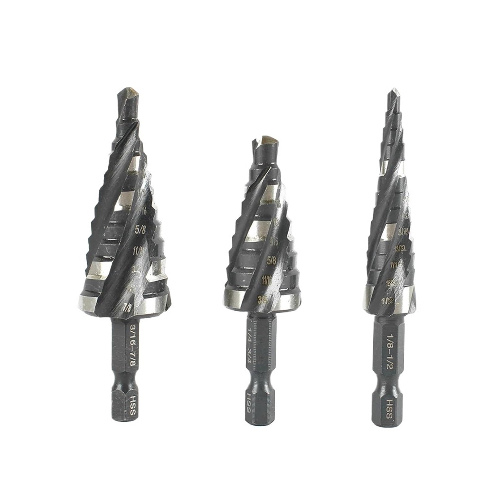 Set Di Punte for Trapano A Gradino 3 Pezzi Quattro for Flauto A Spirale | Punte da trapano HSS con codolo esagonale da 1/4" for acciaio inossidabile, alluminio, legno, plastica