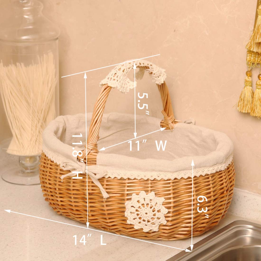 Cesta De Mimbre Con Asa Para Picnic, Recolección O Decoración - Tejido Natural, Versátil Y Resistente