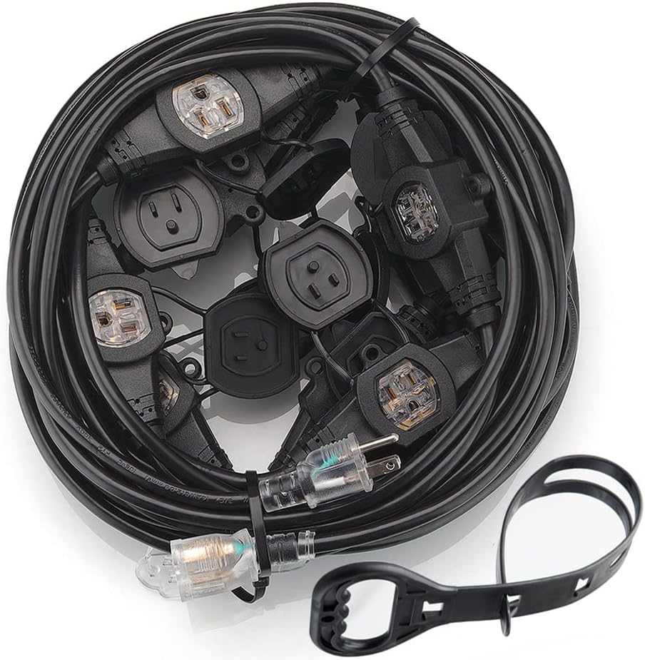 50FT 12 Gauge Cable Indoor/Outdoor Extension Cord,Multiple Evenly-Spaced Plug Eleven Outlet,Cord Sp-Litter,Ideal for Landscaping Light,Stage Back Lines,Party Decoration ETL Listed