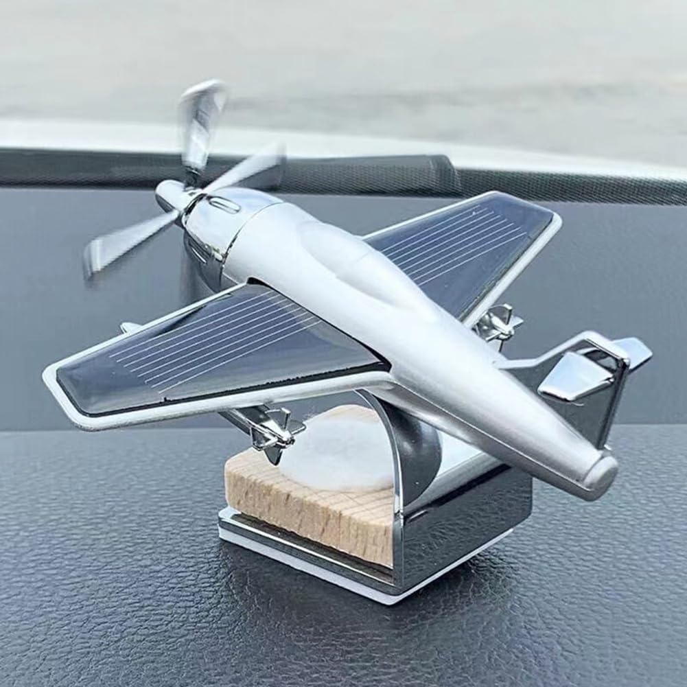 Avión giratorio con energía solar, decoración de aviones de escritorio, decoración interior de coche, regalo de cumpleaños para niños, fácil de usar, A