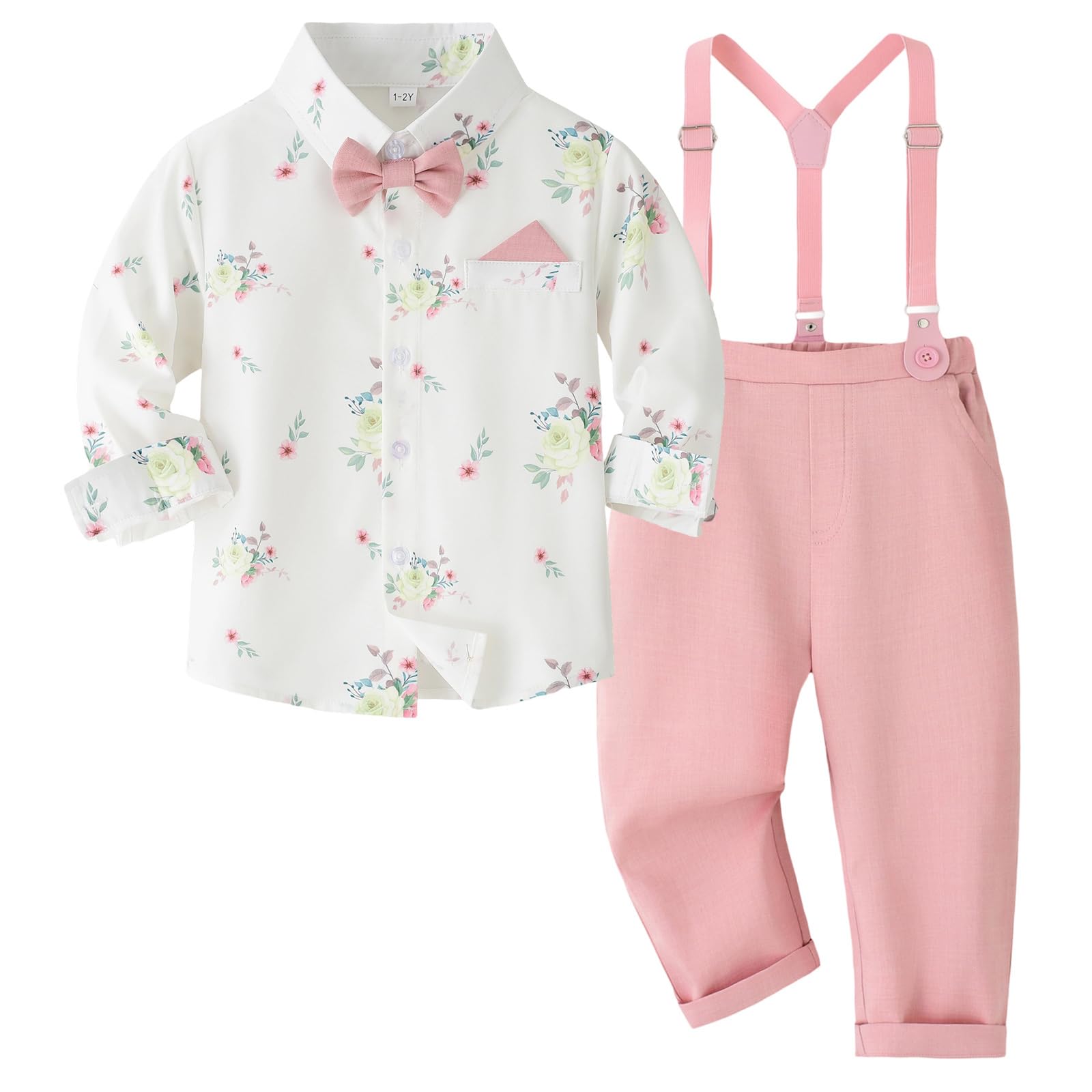 Ensemble de costume formel pour garçon - Chemise à manches longues avec nœud papillon et porte-jarretelles - Costume de mariage pour garçon