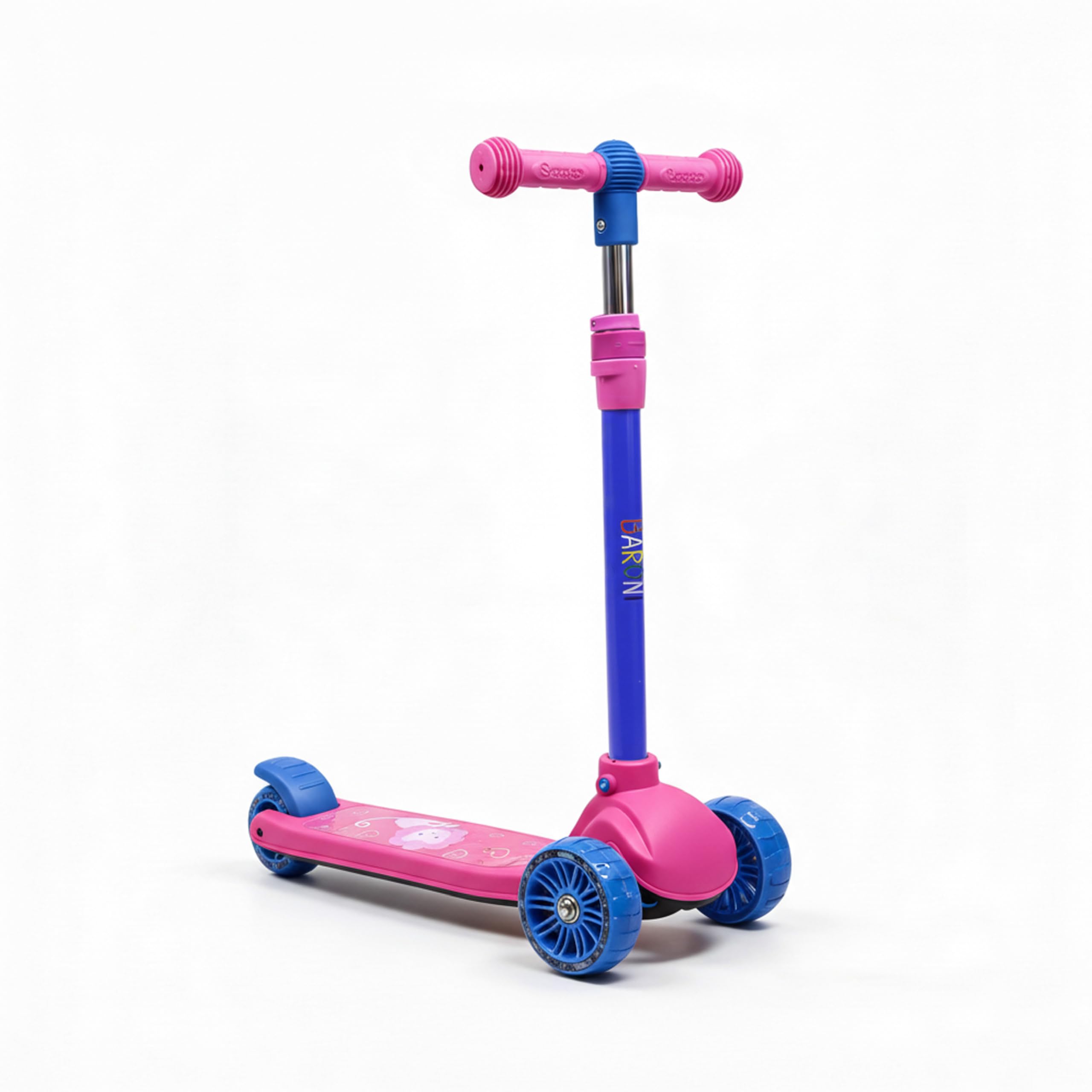 Baroni Toys 3 Wheel Scooter for Children from 3 Years, Luminous LED Wheels without Batteries, 3 Height Adjustable Handlebar, Rear Brake, Ergonomic and Stable Design, 52 x 25 x 81 cm (Pink)