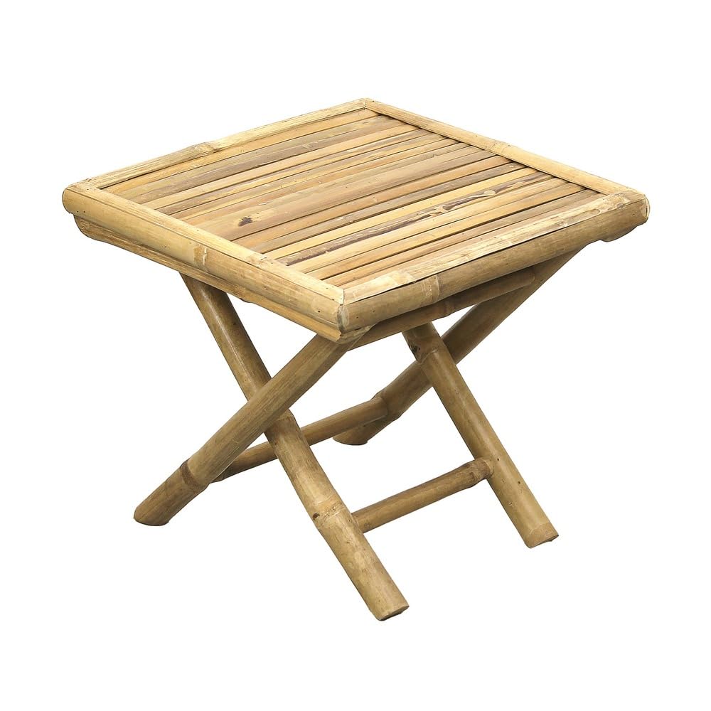 Brigros - Tavolino in Bamboo da Esterno e Interno, Tavolo Basso Naturale Coordinato con Lettino, Salvaspazio per Giardino Terrazzo Balcone, 39x39x32 cm