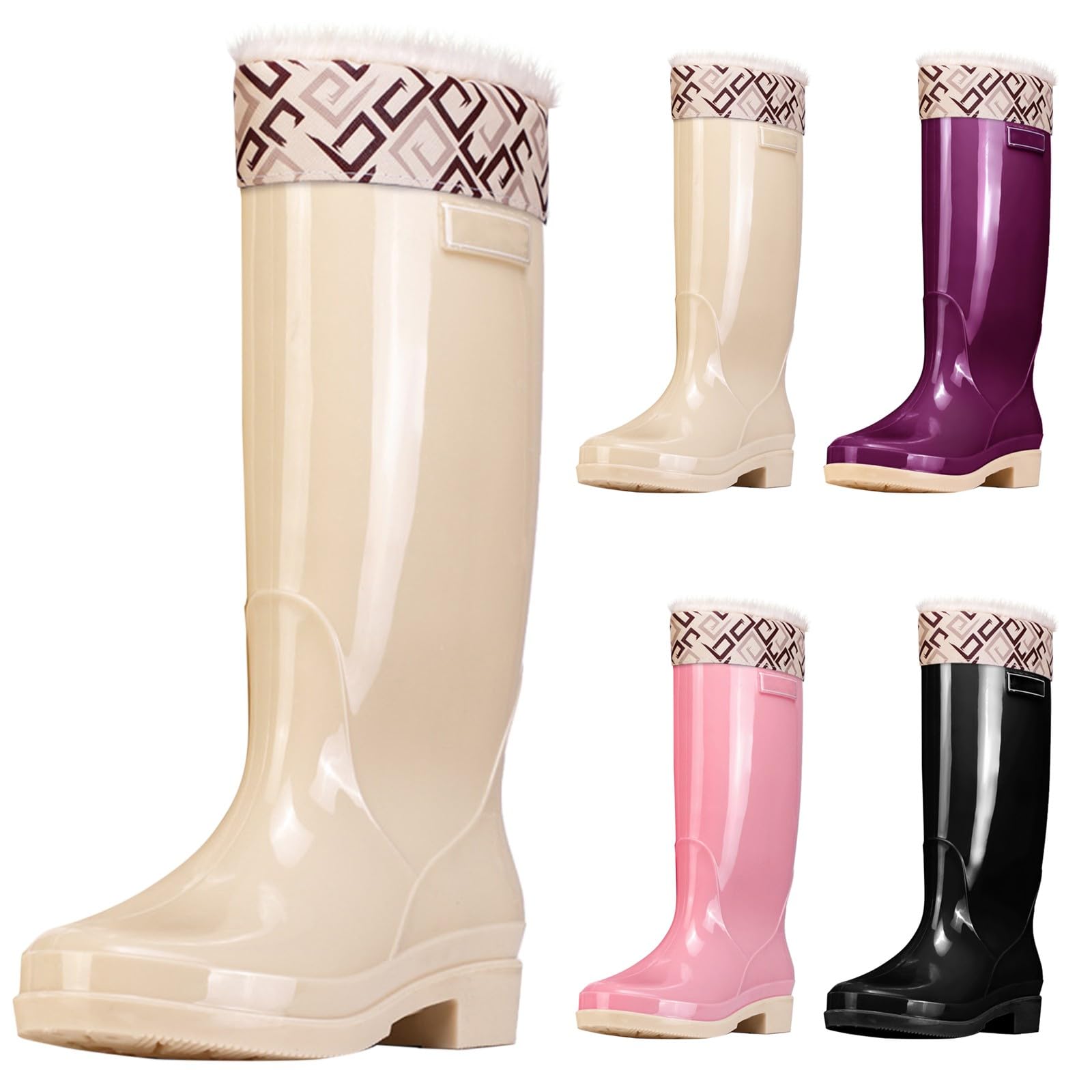 Botas de lluvia altas hasta la rodilla para mujer y mujer, botas altas de lluvia para nieve, botas de invierno cálidas de forro polar, para festivales, jardín, pesca, lavado de coche, botas de