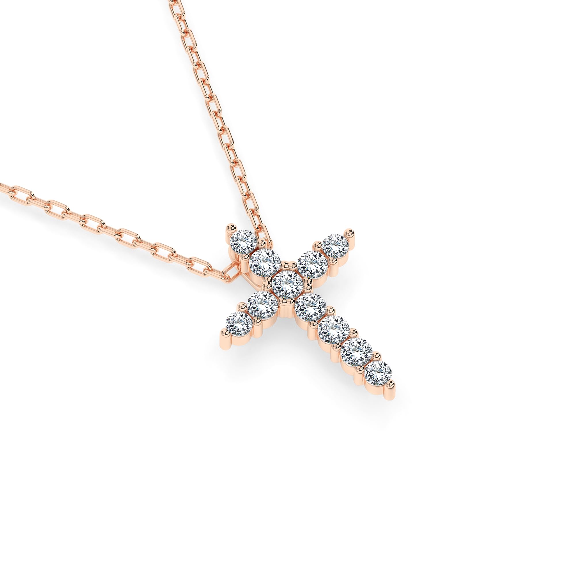 EDELIND Collana Donna con Ciondolo a Croce in Oro 14k con 11 Diamanti 0.09 ct - Catenina Forzatina per Donna e Ragazza - Regalo Comunione e Battesimo