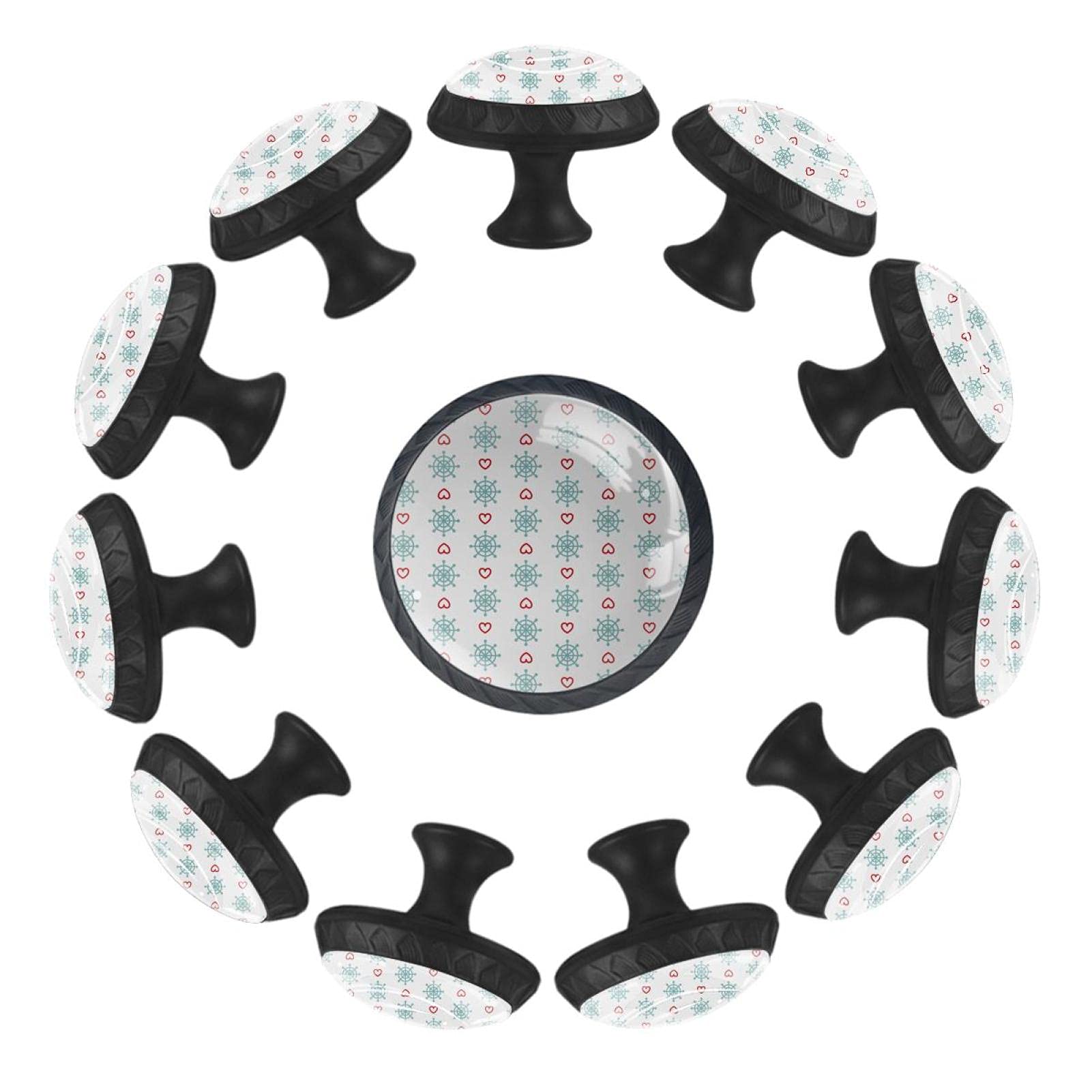 Boutons de tiroir ronds 35 mm lot de 12 à motif gouvernail et cœur pour commode
