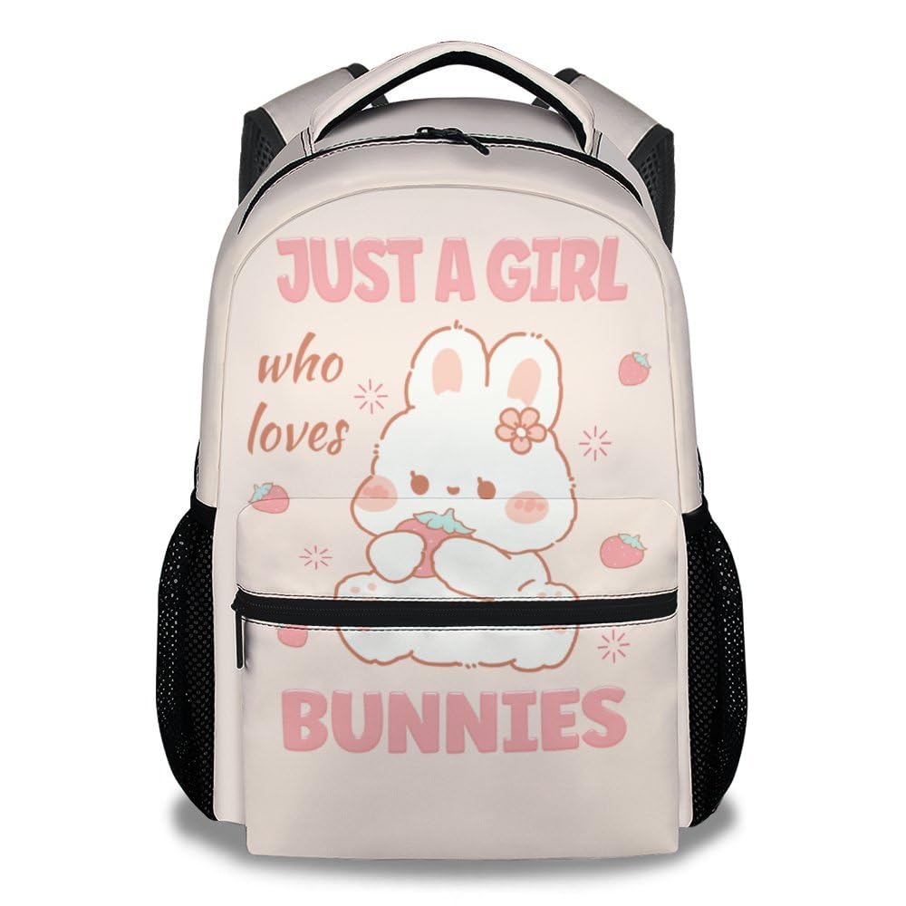 Bunny Backpacks Kids, 16 Inch Cute Backpack for School, Black Lightweight Bookbag for Girls