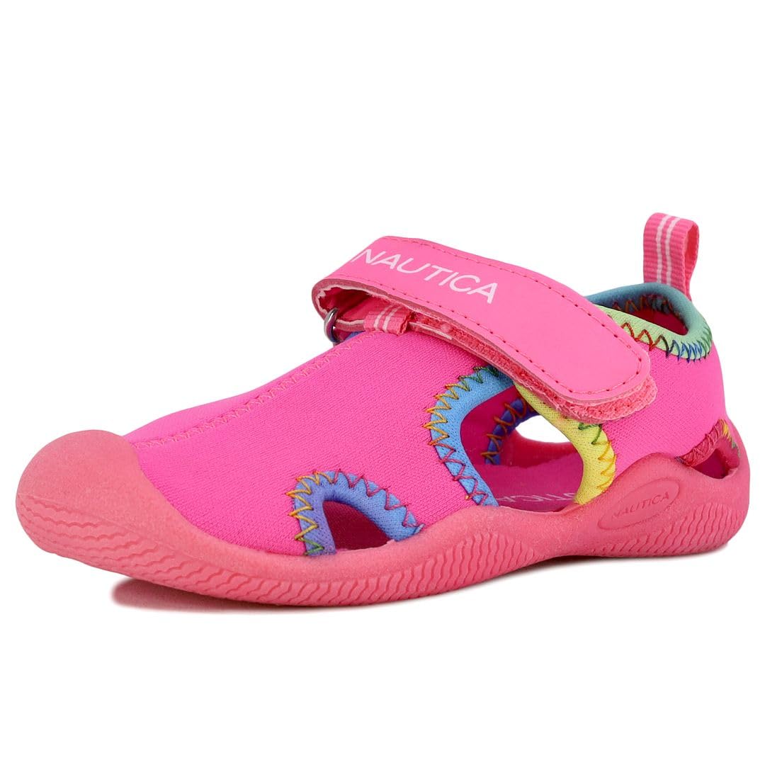 NauticaKids Protective Water Shoe,Closed-Toe Sport Sandal For Boys and  Girls-Kettle Gulf-Neon Pink Multi Binding Size-10