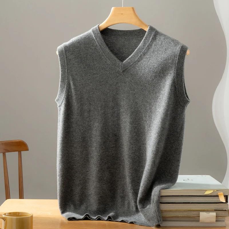 Men's Cashmere Knit V-Neck Sleeveless Vests Slim Fit Casual Knitted Pullovers Soft Sweaters3