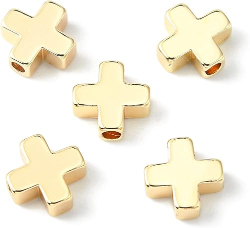 Miniatura 1 de Stiesy 10 cuentas espaciadoras de oro real chapadas en oro de 18 quilates crucifijo cruz, cuentas sueltas a granel para collares, pulseras,