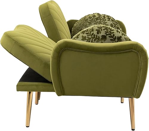 Miniatura 3 de HomSof Sofá moderno de dos plazas verde oliva para sala de estar con pies de metal y 2 almohadas