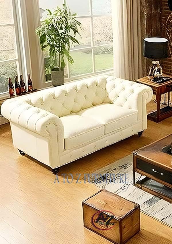 Image of A to Z Furniture Classic 3+2=5 Seater Sofa Set with Wooden Leg;s with Luxury Chesterfield Leatherette Sofa in for Home Living Room & Office (3+2 White)