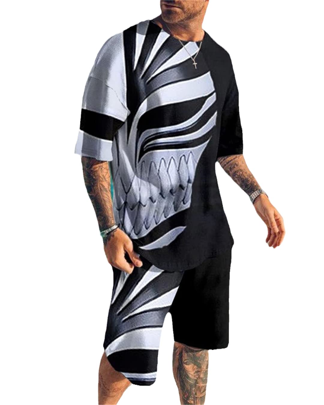 Ensemble 2 pièces homme imprimé 3D coloré grande taille confortable - 7