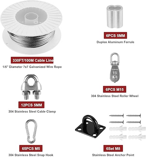 Miniatura 2 de Kit de tensión de alambre de malla de acero inoxidable (35 pies55 pies70 pies), jaula de bateo retráctil, jaula de bateo retráctil, jaula de bateo