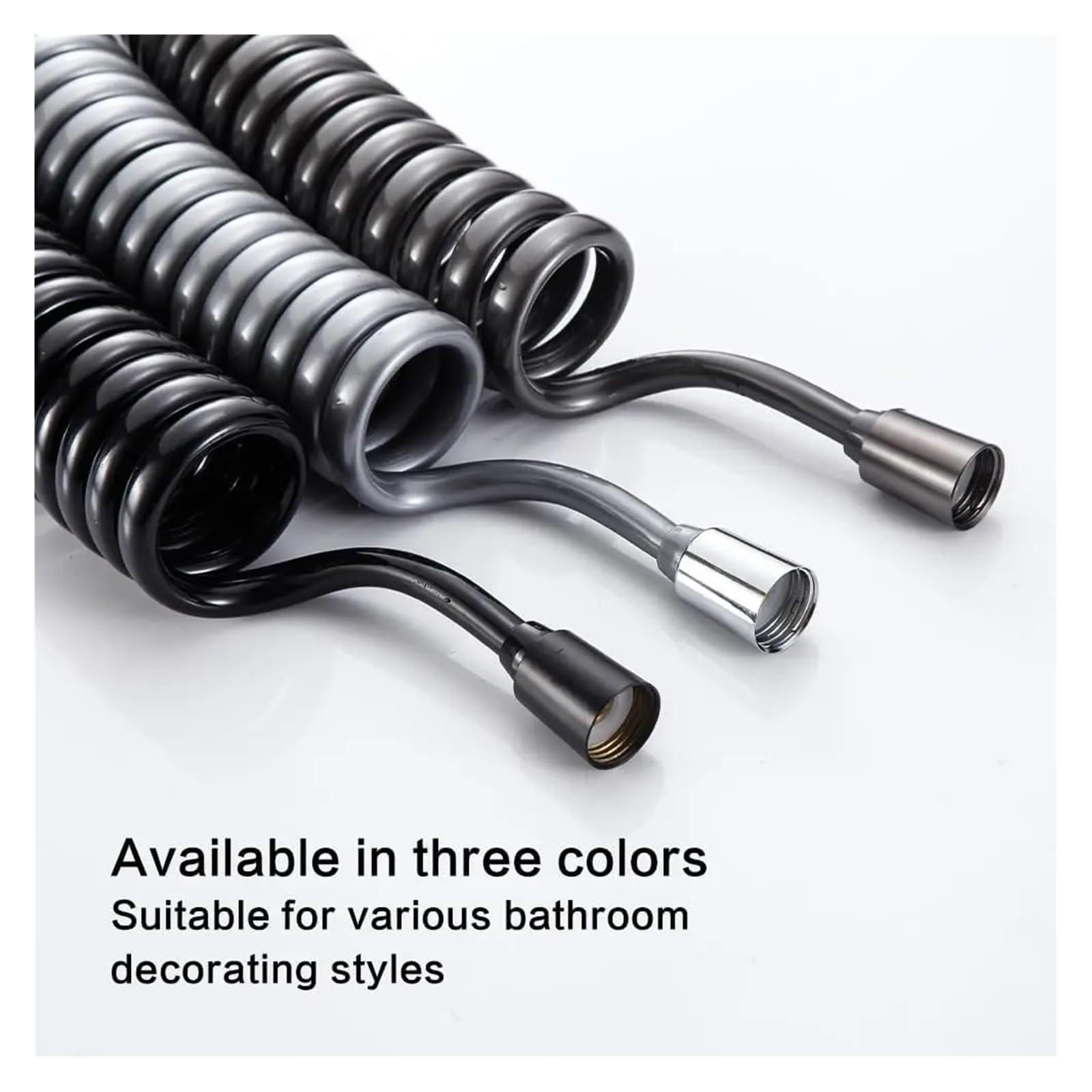 Manguera de ducha flexible retráctil de 1,5 m, manguera extensible universal en espiral para cabezales de ducha y bidé, conexión G1/2 de contracción automática, color negro