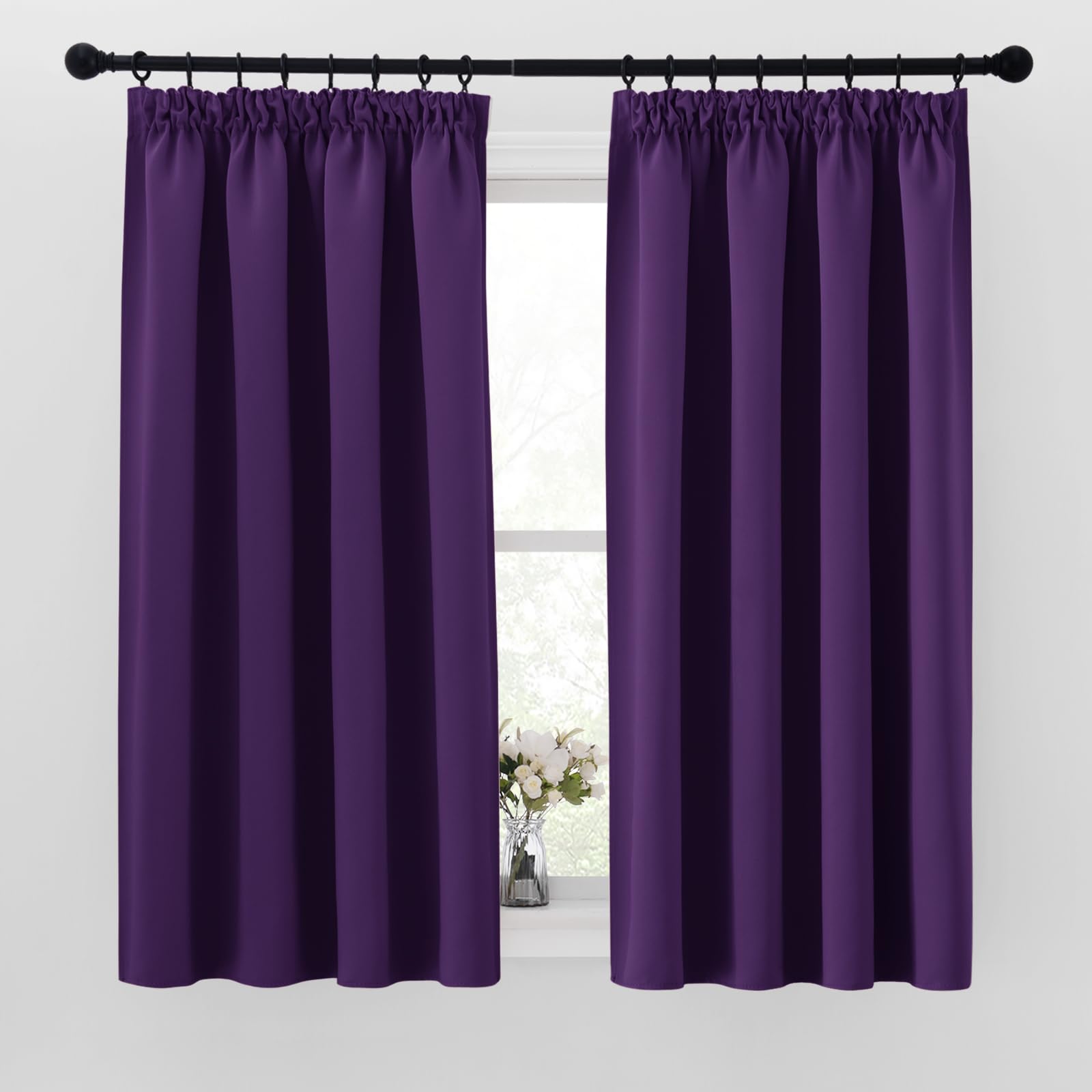 Pony Dance Purple Blackout Thermal Curtains - Pencil Pleat Window Treatment With Hooks For Track, Bedroom, 46 X 54 Inch Drop, 2 Panels