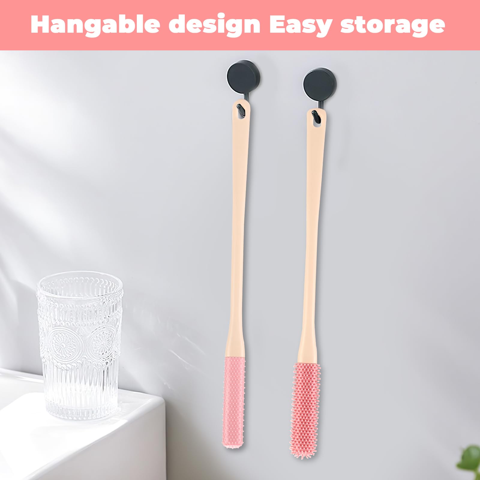 Spazzola per La Pulizia Delle Dita dei Piedi 2 Scrubber,silicone per lavare i piedi Pulitore per Dita con Manico Lungo Spazzola per La Doccia dei Piedi per Anziani（rosa）