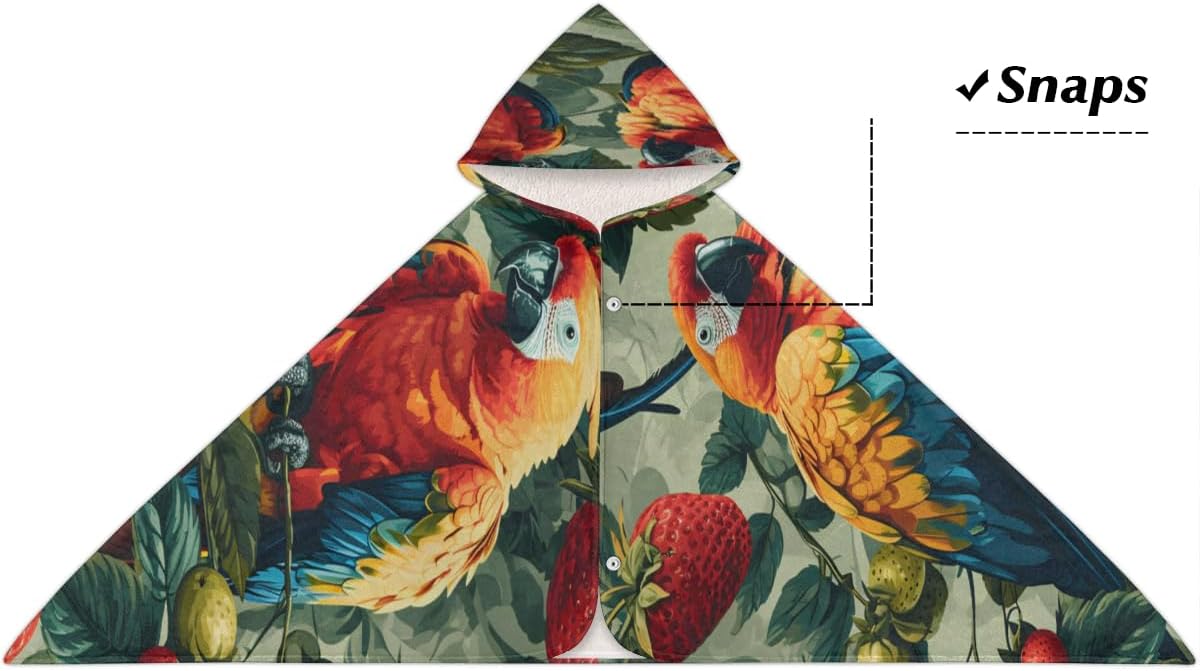 Pardick Parrot Strawberry Beach Towel Kids Bath Towel with Hood Pool Cover Up for Girls Boys Soft Absorbent Hooded Bath Towel Toddler Towels for Beach, Pool