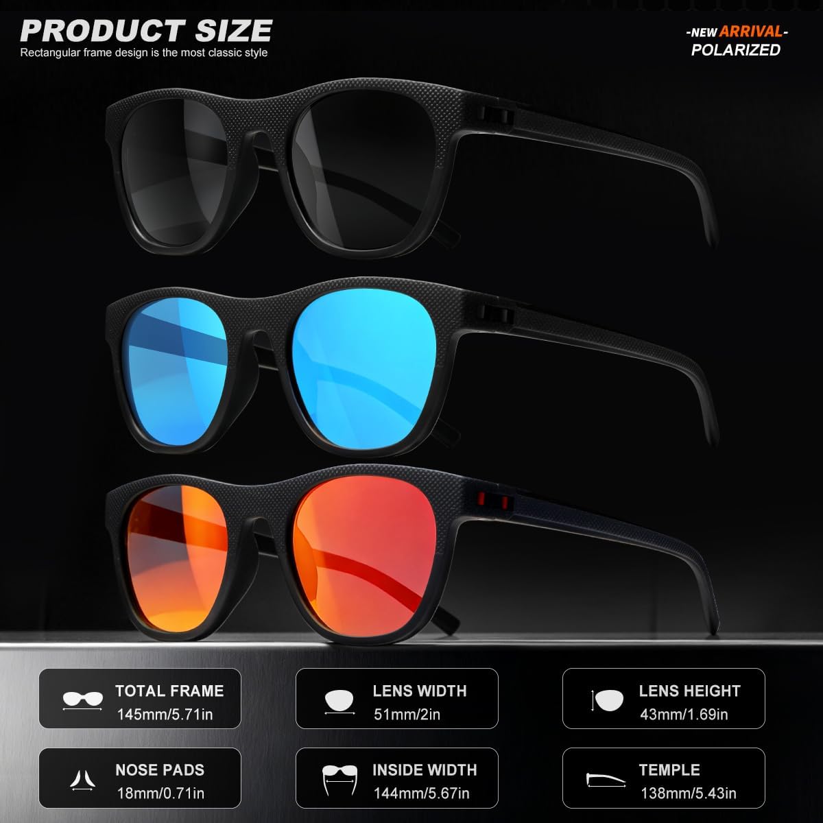 3 Pack Polarized Sunglasses for Men Women, Lightweight UV Protection Sports Sun Glasses for Driving Fishing Golf - Image 6