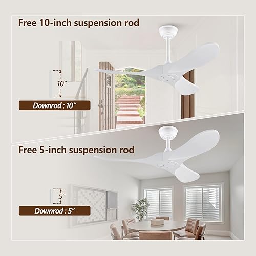 Miniatura 10 de Ventilador de techo de madera moderno de 42 pulgadas, 3 cuchillas, nogal oscuro y negro, control remoto, motor de CC reversible, 6 velocidades,