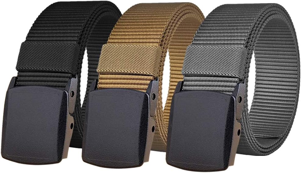 WYuZe 3 Pack Nylon Belts Men No Metal Lightweight Military Web Belt TSA Safe Buckle