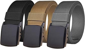 WYuZe 3 Pack Nylon Belts Men No Metal Lightweight Military Web Belt TSA Safe Buckle