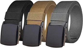 WYuZe 3 Pack Nylon Belts Men No Metal Lightweight Military Web Belt TSA Safe Buckle