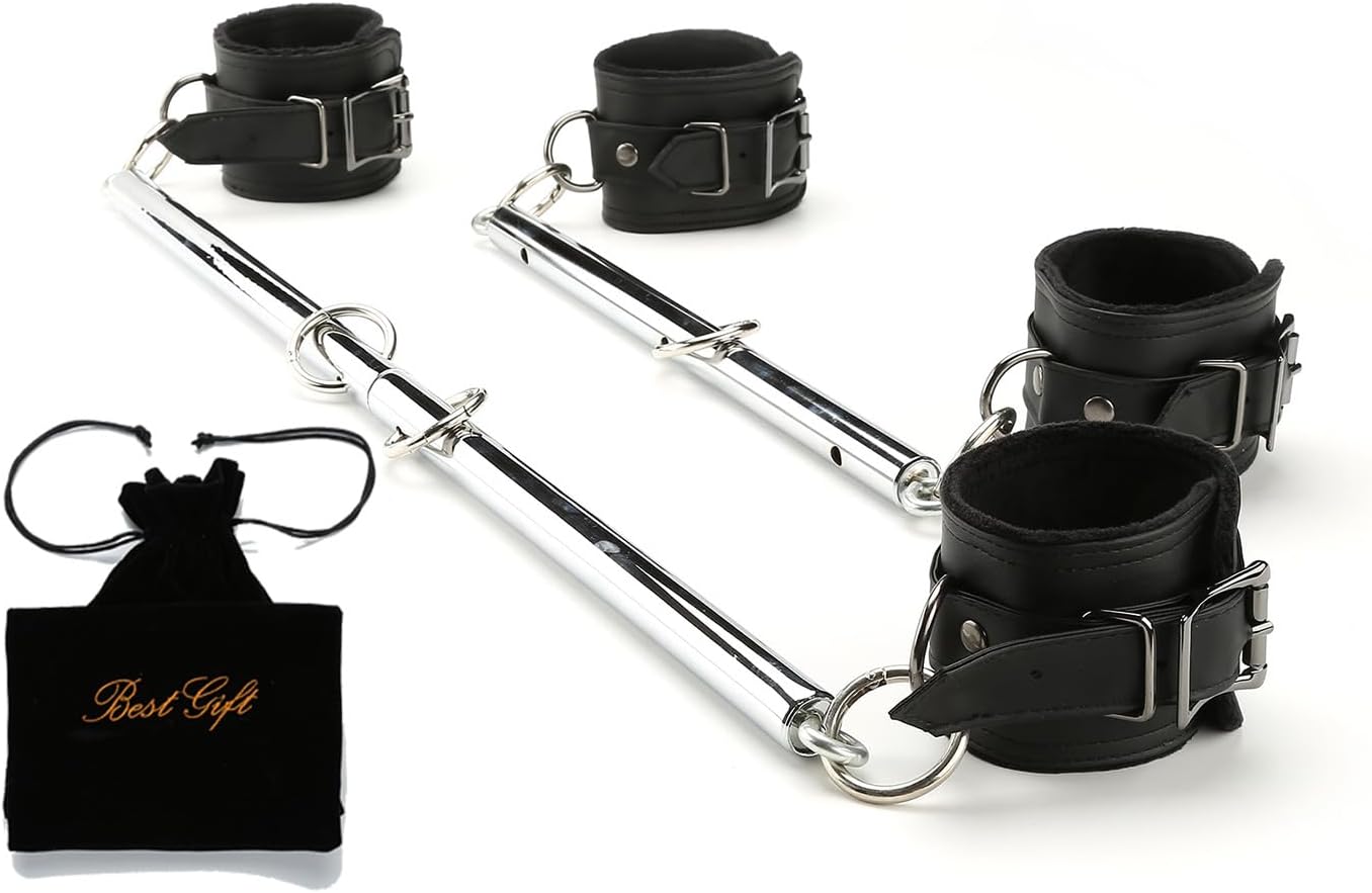 2PCS Spreader Bar Set, Exercise Bar with 4pcs Adjustable Fur Straps, Portable Exercise Guide Pilates Sports Aid Training Fitness Gear, Home Yoga Gym Kit with Storage Bag