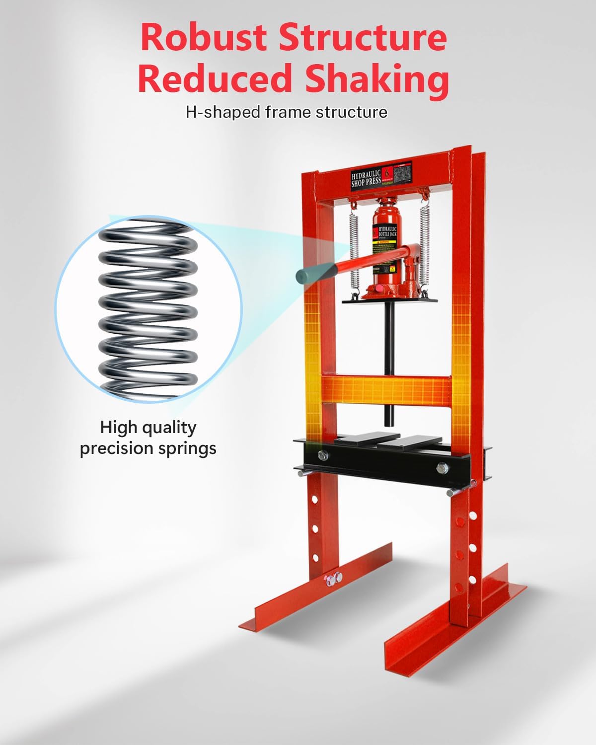 6 Ton Hydraulic Shop Press, Heavy-Duty h-Frame Garage Press with Adjustable Worktable & Stamping Plates – Ideal for Metal Bending, Straightening, Bearing & u-Joint Installation, Floor Standing Worksho