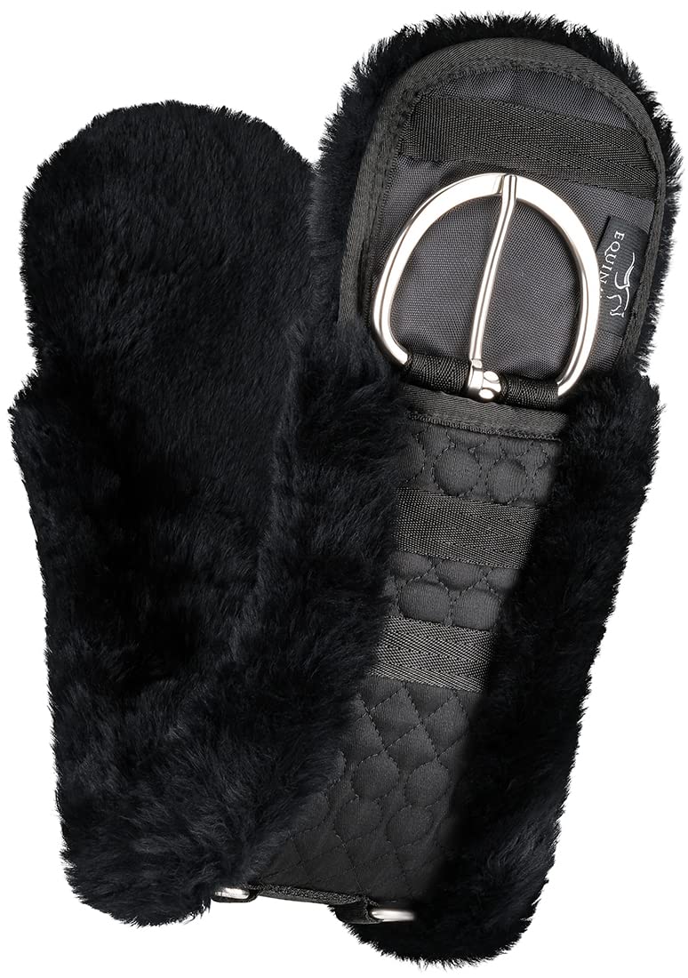 Equinate Westerngurt Classical mit echtem Lammfell anatomischer Sattelgurt Western Bauchgurt 85cm Schwarz