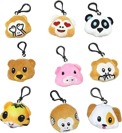 Amazon Niviyキュート動物絵文字クリエイティブmini絵文字顔文字2 4 Plush Animalキーチェーン バッグdecorations Grate Gift For Kids Party Favor 9パック アニメ 萌えグッズ 通販